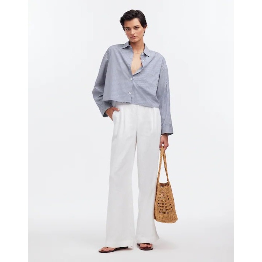 Madewell Straight Hem Cotton Poplin Striped Button Up Shirt Womens XL Blue White
